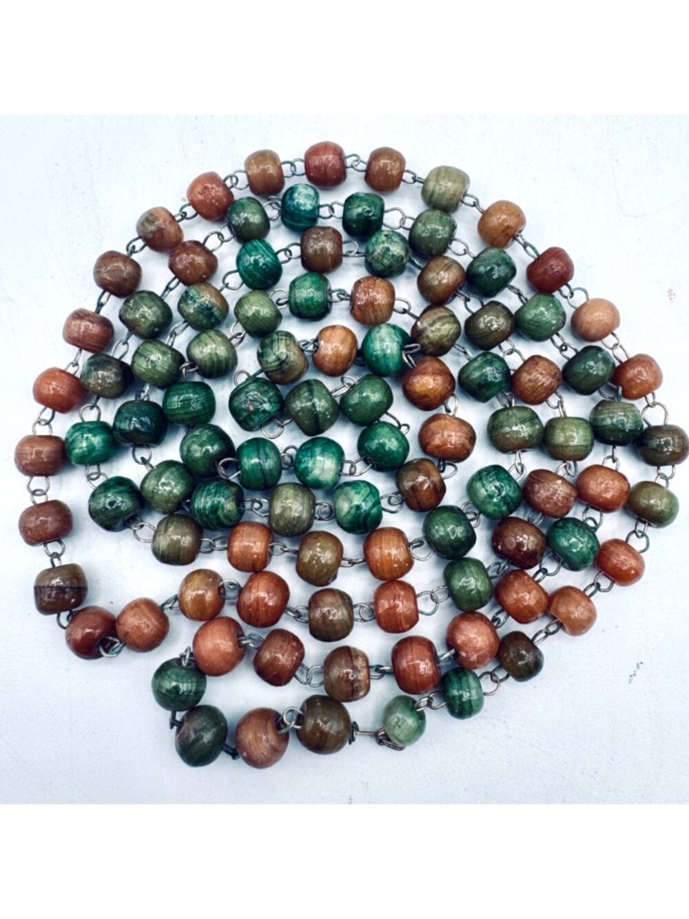 Vintage Boho Art Glass Bead Necklace 50" Hand Linked 10mm Bead Studio Earth Tone - Picture 5 of 8